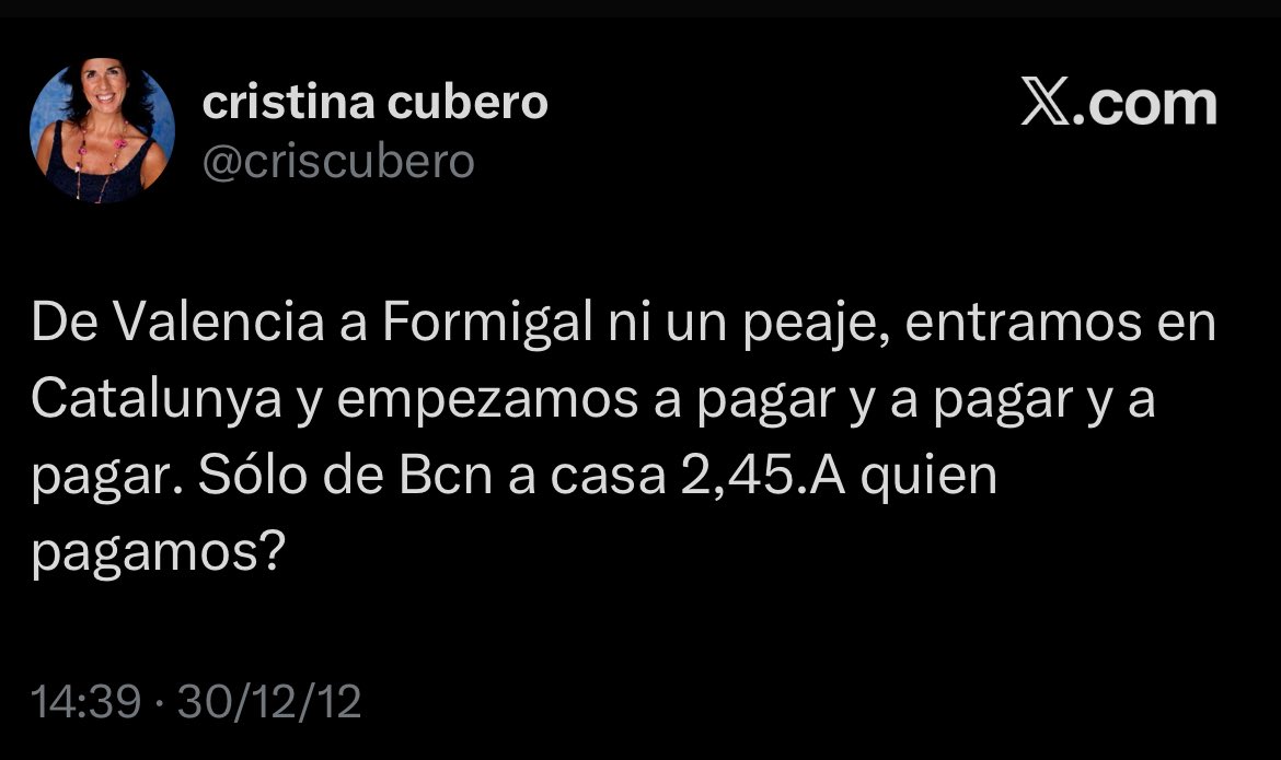 NinuBCN's tweet photo. @criscubero Igual hay que volver a los peajes. ¿Te parece mejor idea? Hace algunos años no te caían bien. ��Has cambiado de opinión? https://t.co/4p9brSHewh