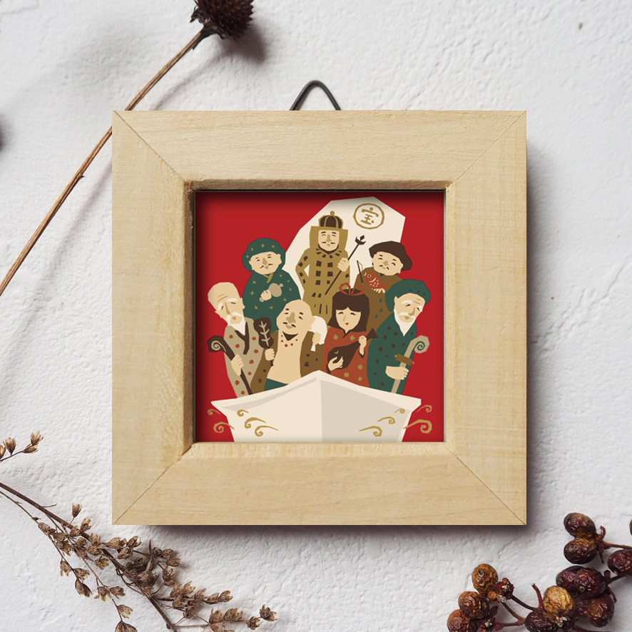 新年の飾り用に。。。 『ミニ額＊七福神』8×8cm 小さくてかわいいです