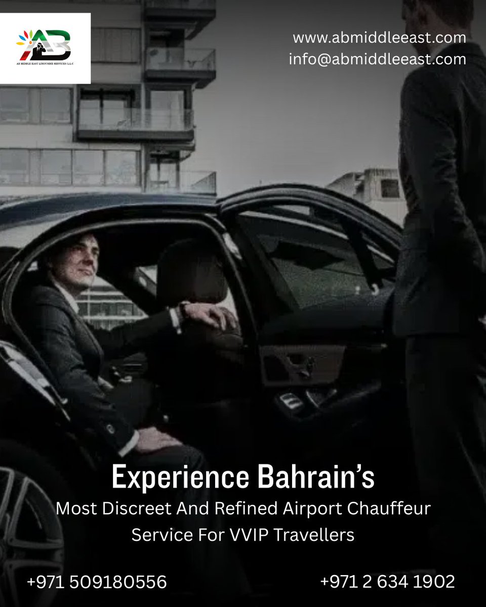abmiddleeast's tweet photo. Experience luxury, comfort and discretion with AB MIDDLE EAST’s professional chauffeurs for seamless airport transfers.
https://t.co/Et3kaGE5so
#VVIPService #LuxuryTravel #AirportChauffeur #BahrainLuxury #ABMiddleEast #TravelInStyle #DiscreetService #ProfessionalChauffeur https://t.co/pJEfu5fhvw