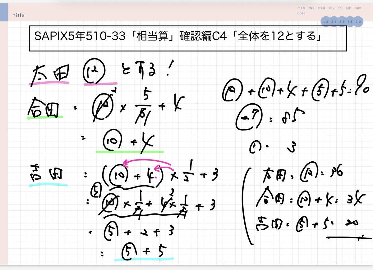 SAPIX5年510-33「相当算」確認編C4「全体を12とする」 みんな苦手な