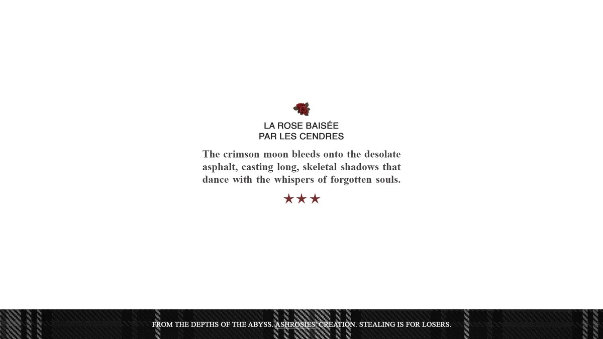 AshRosies's tweet image. 📰 : Reposts are appreciated.

The rusted gate to our rosarium has creaked open. All layout catalogs are available upon request. 

[!!] 𝗥𝗲𝗮𝗱 𝘁𝗵𝗲 𝗧&amp;amp;𝗖𝘀 𝗯𝗲𝗳𝗼𝗿𝗲 𝗼𝗿𝗱𝗲𝗿𝗶𝗻𝗴.

No minimum or maximum amount of orders. Check our pinned post for details! 🌹 #zonauang