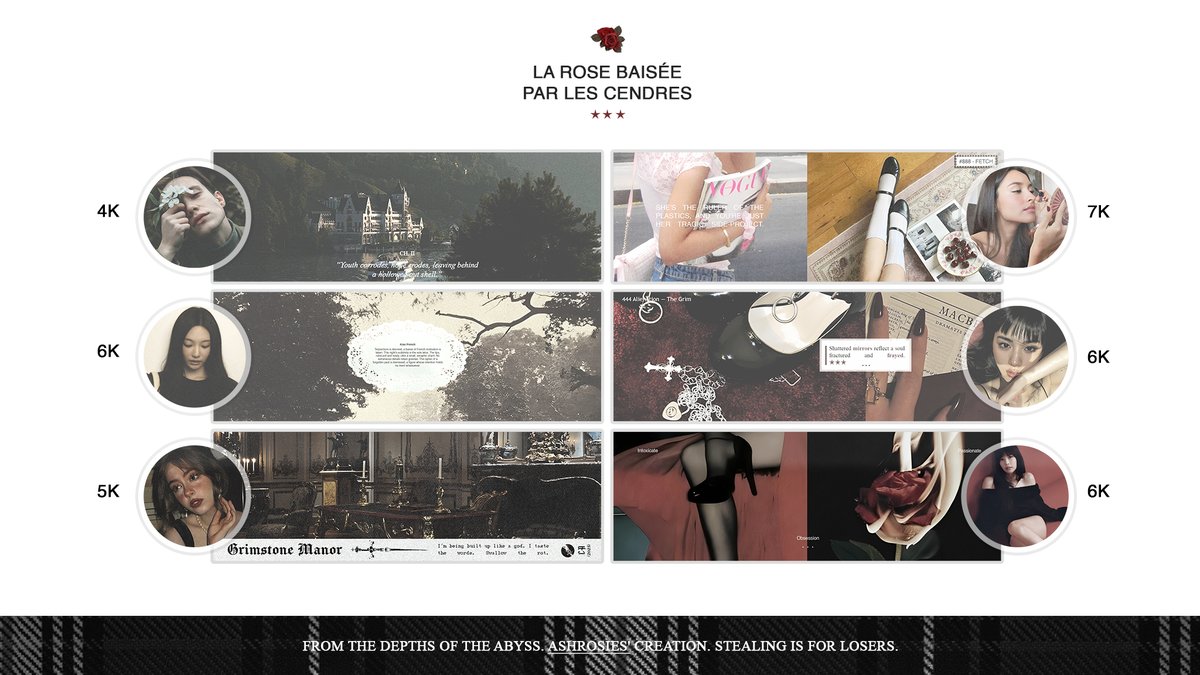 AshRosies's tweet image. 📰 : Reposts are appreciated.

The rusted gate to our rosarium has creaked open. All layout catalogs are available upon request. 

[!!] 𝗥𝗲𝗮𝗱 𝘁𝗵𝗲 𝗧&amp;amp;𝗖𝘀 𝗯𝗲𝗳𝗼𝗿𝗲 𝗼𝗿𝗱𝗲𝗿𝗶𝗻𝗴.

No minimum or maximum amount of orders. Check our pinned post for details! 🌹 #zonauang