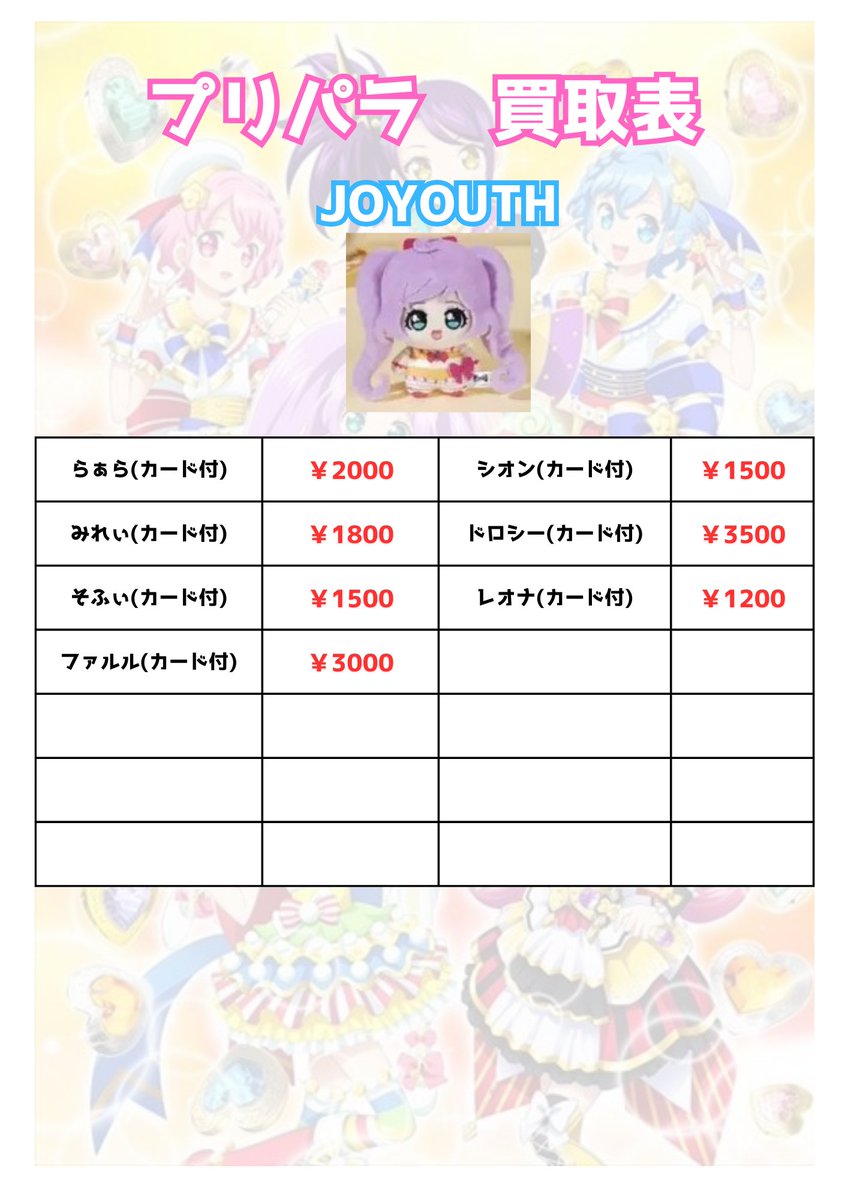 ☆買取情報☆ プリパラ JOYOUTH 買取募集中です!! らぁら (カード付