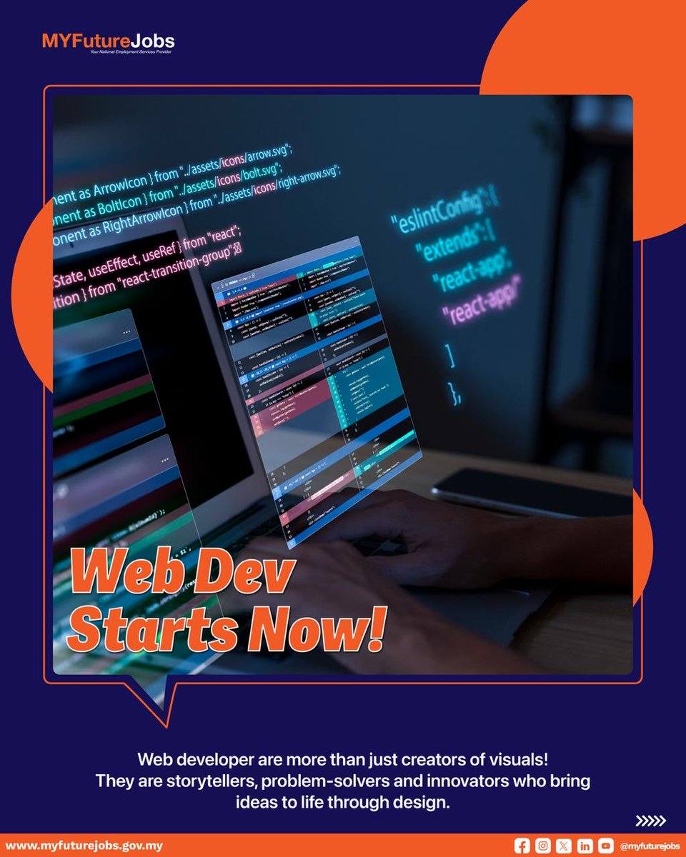 MYFJOfficial's tweet image. Thinking of becoming a Web Developer?
Web devs turn ideas into experiences through code and creativity.
🚀 95+ web developer jobs are waiting on MYFutureJobs.
Your next move could be one click away.
Explore via the MYFutureJobs App or website today.
#MYFutureJobs #WebDeveloper