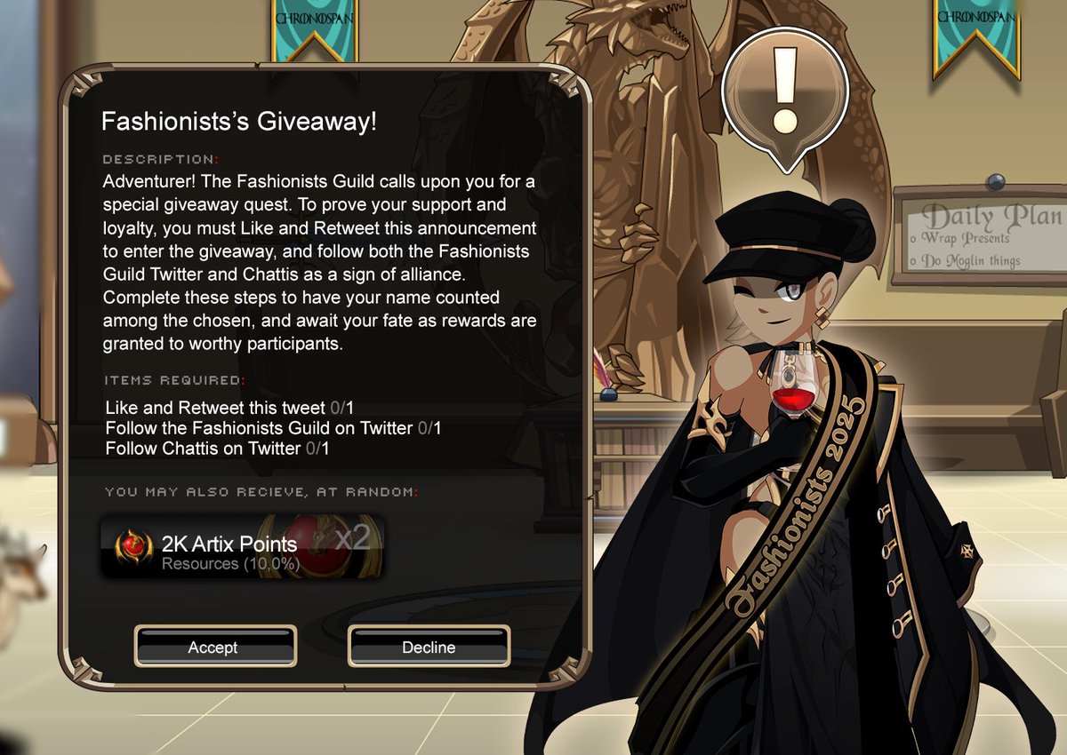 fashionistguild's tweet image. AQWF Guild Giveaway 💼🦌2 WINNERS!

1. Like &amp;amp; RT this Post
2. Follow Both @fashionistguild and @Chattisvia on Twitter!

Ends on December 25
#AQW #FashionistsGuild