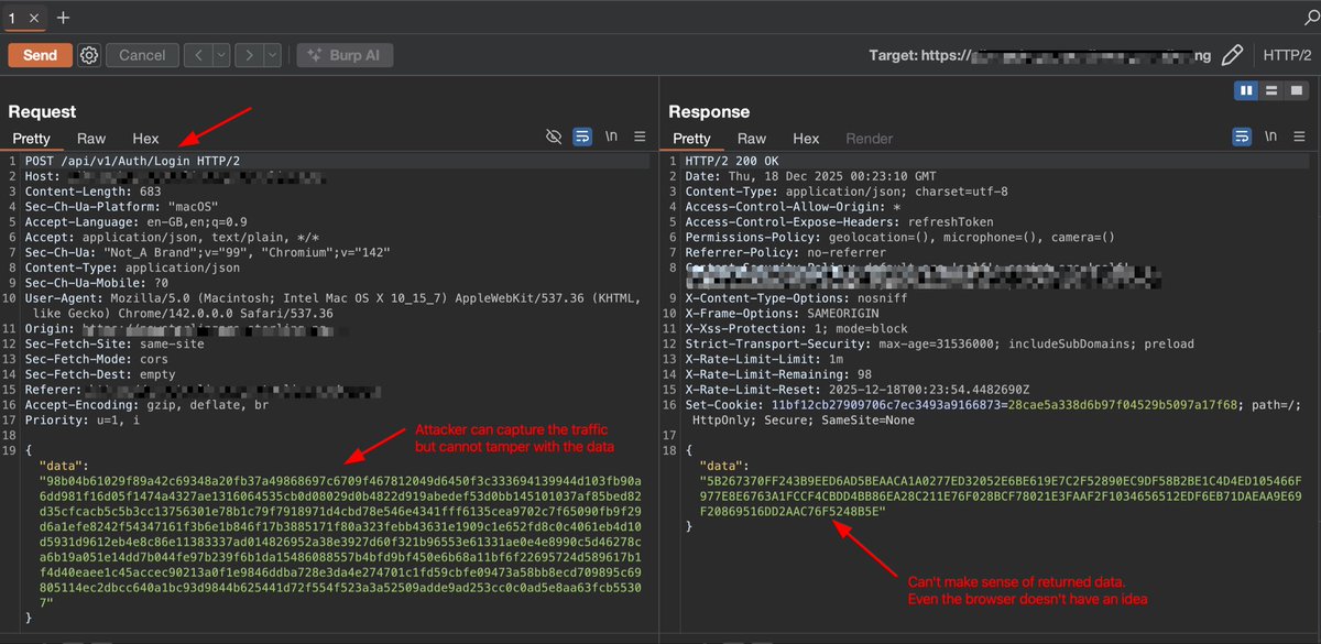 commando_skiipz's tweet image. This is a standard practice for almost all Tier-1 banking applications in Nigeria, and for some fintech applications I’ve previously performed pentests on.

Client-side encryption isn’t a total waste, or a waste of compute, as some people have claimed, but rather a measure to…