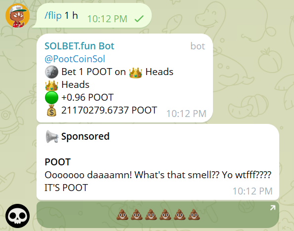 Ads are now integrated into the bot 💀for BETA it's set to POOT but will be GRIM when we launch the token.