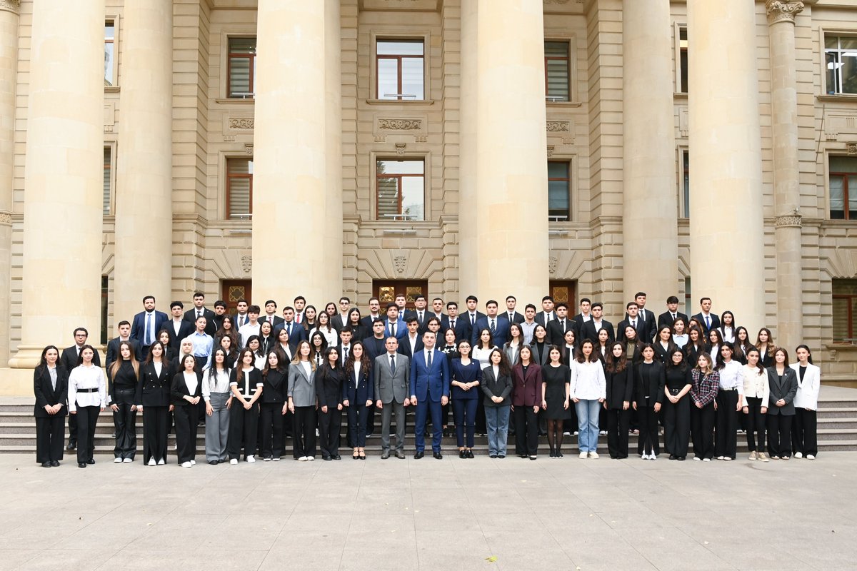 AzDiplomacy's tweet photo. On 2 December 2025, an introductory meeting was held at the #MFA with volunteers selected for the “Diplomacy Volunteers” Program (2025–2026), attended by MFA Spokesperson Aykhan Hajizada. Volunteers expressed strong interest in contributing through internships at @azerbaijanmfa. https://t.co/oZLOy9IGWe