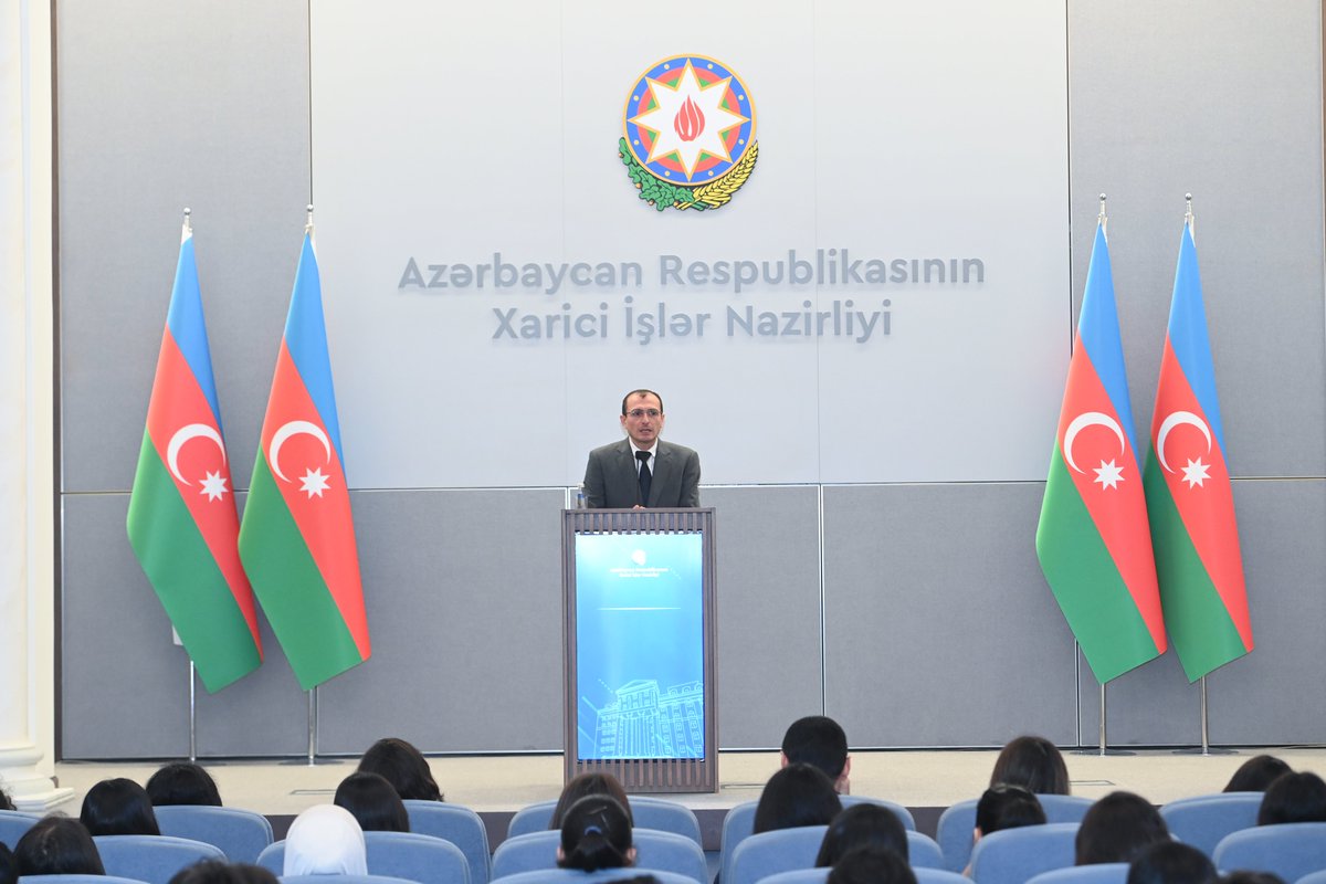 AzDiplomacy's tweet photo. On 2 December 2025, an introductory meeting was held at the #MFA with volunteers selected for the “Diplomacy Volunteers” Program (2025–2026), attended by MFA Spokesperson Aykhan Hajizada. Volunteers expressed strong interest in contributing through internships at @azerbaijanmfa. https://t.co/oZLOy9IGWe