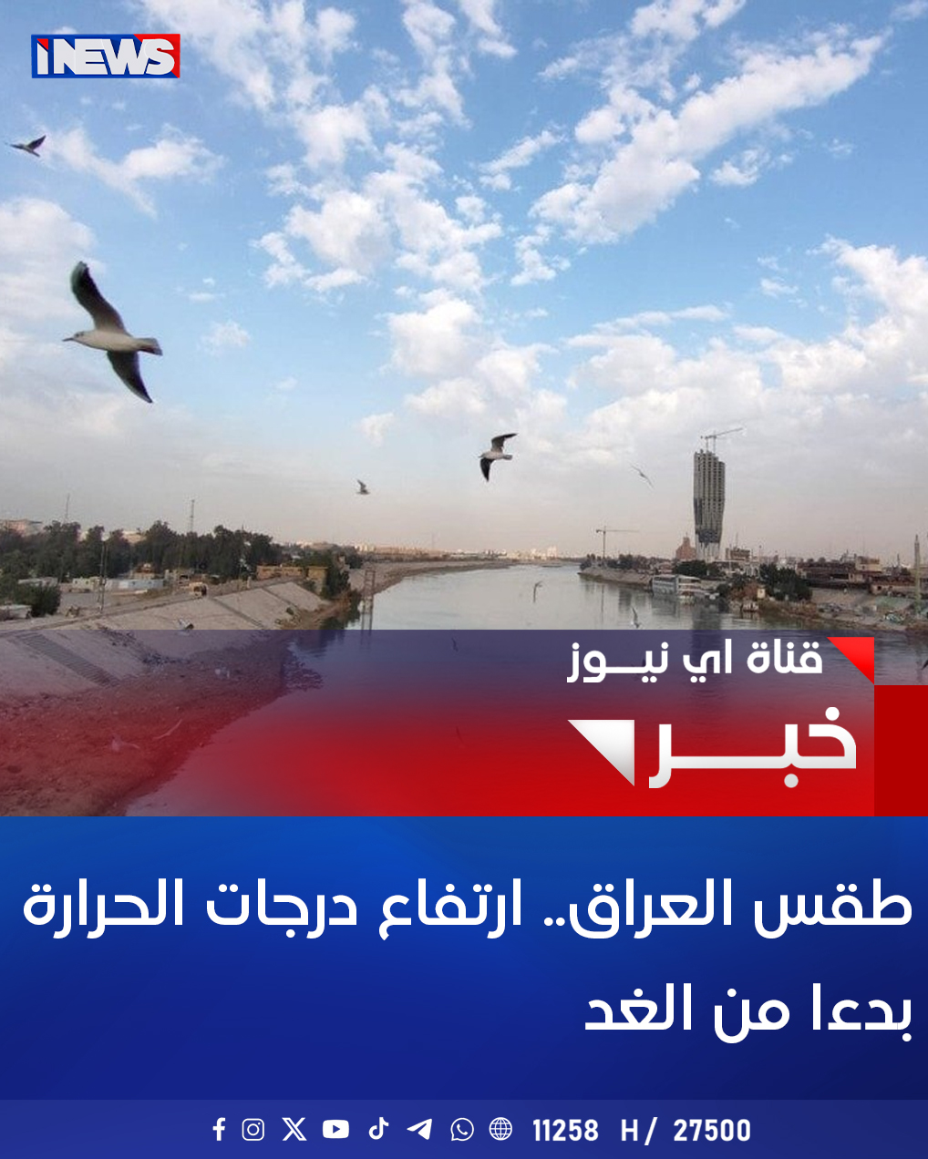 طقس العراق.. ارتفاع درجات الحرارة بدءا من الغد #اي_نيوز 