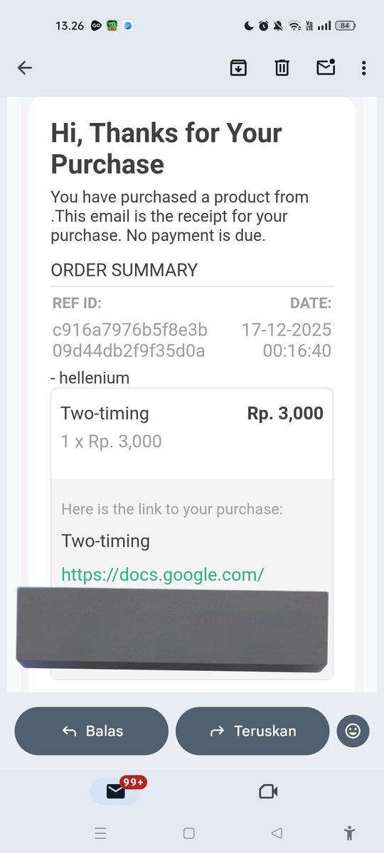 gess, kalau kalian abis beli cerita di lynk. kalian bisa cek email kalian buat baca ceritanya yaa. karena link cerita otomatis masuk email kalian. contohnya gini