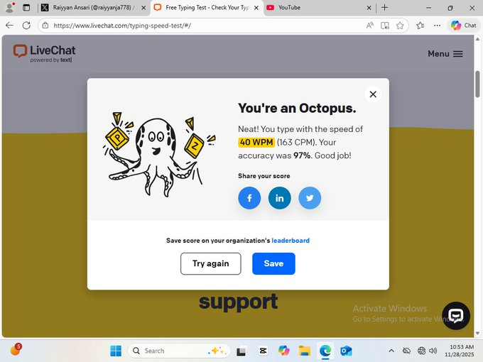 How much My typing speed is Improved with the help of <a href="/lfp_Tardeo/">LearnFromPeer Tardeo</a> <a href="/Saipujariprasad/">Saiprasad 🧑‍💻</a> <a href="/apnipathshala_/">Apnipathshala</a> and how much difference is there in my 1st time's Typing Speed and latest typing speed.
Thank You...<a href="/Saipujariprasad/">Saiprasad 🧑‍💻</a> <a href="/lfp_Tardeo/">LearnFromPeer Tardeo</a> <a href="/apnipathshala_/">Apnipathshala</a> <a href="/malpani/">Dr Aniruddha Malpani, MD</a> #narayanchandratrust