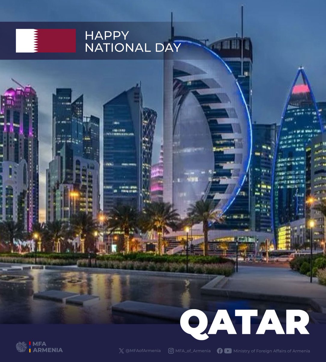MFAofArmenia's tweet image. Warm congratulations &amp;amp; best wishes for prosperity &amp;amp; continued success to the Government &amp;amp; friendly people of #Qatar on the occasion of #NationalDay.

Looking forward to further advancing mutually beneficial cooperation between 🇦🇲 &amp;amp; 🇶🇦.