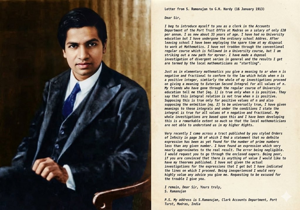 سرينيفاسا رامانوجان (Srinivasa Ramanujan)، أحد ألمع رياضيّي القرن العشرين، كان ينسب قدرته الاستثنائية إلى مصدر متعالٍ (إلهي). قال: «لا معنى للمعادلة عندي إن لم تعبّر عن فكر الله». لم يُولِ رامانوجان البرهان الرياضي بالشكل الأكاديمي المعتاد أولويةً؛ فكثيرًا ما كان يصل إلى نتائجه