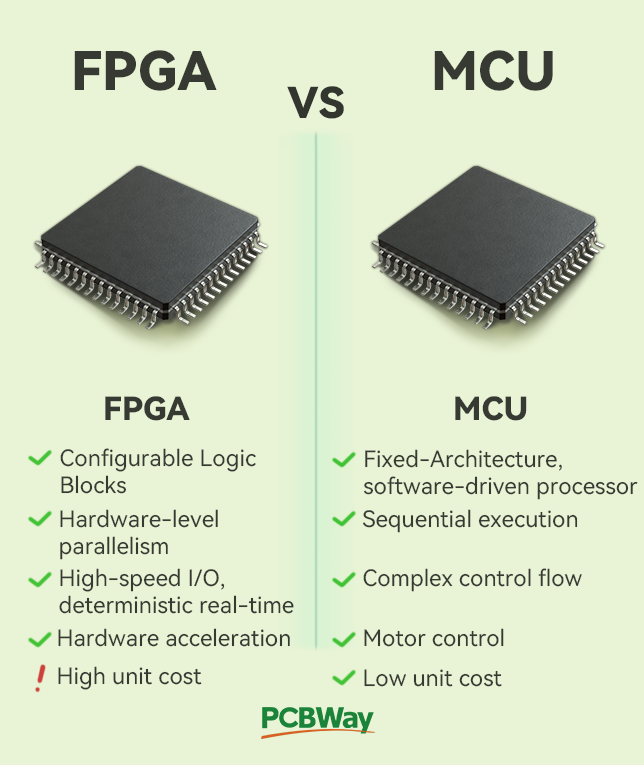 PCBWayOfficial's tweet image. FPGA or MCU?

⚡FPGA = parallelism, real-time, hardware acceleration 
🧠MCU = simplicity, control, low cost 

#FPGA #MCU #Embedded