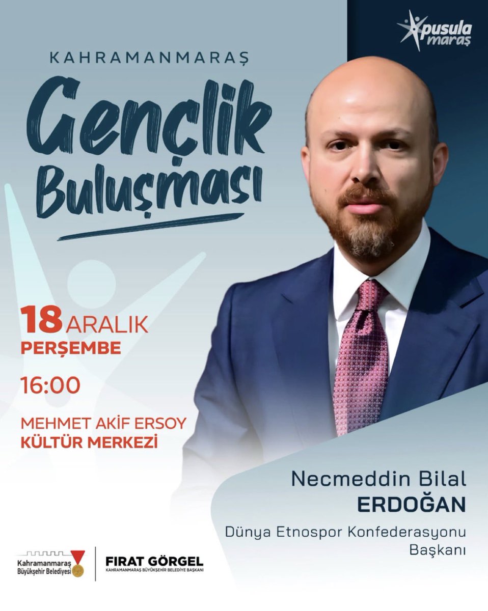 Pusula Maraş Gençlik Buluşması

🎙️Necmeddin Bilal Erdoğan

🗓️ 18 Aralık Perşembe  | 16.00
📍 Mehmet Akif Ersoy Kültür Merkezi
