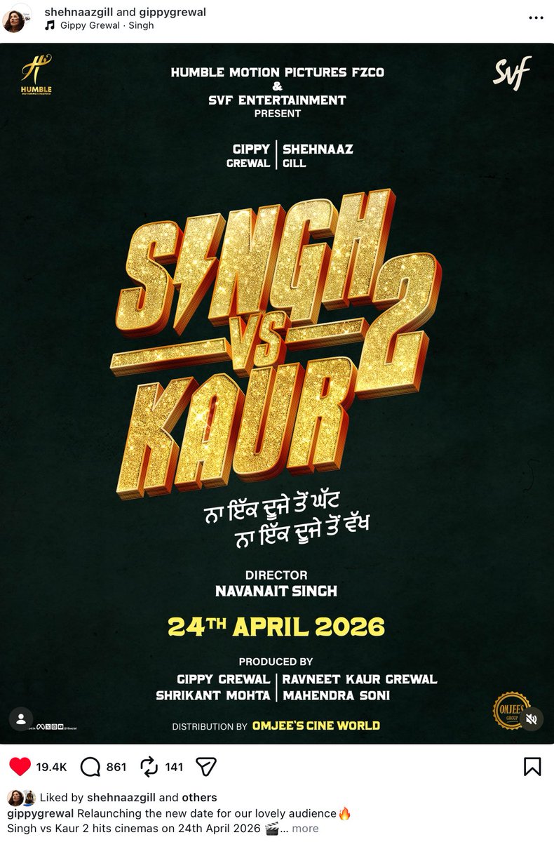 RantwithoutR's tweet photo. Gearing up for 24th April. Excited to see #ShehnaazGill part of a successful franchise… upwards and onwards baby… https://t.co/lshu6rHSNL