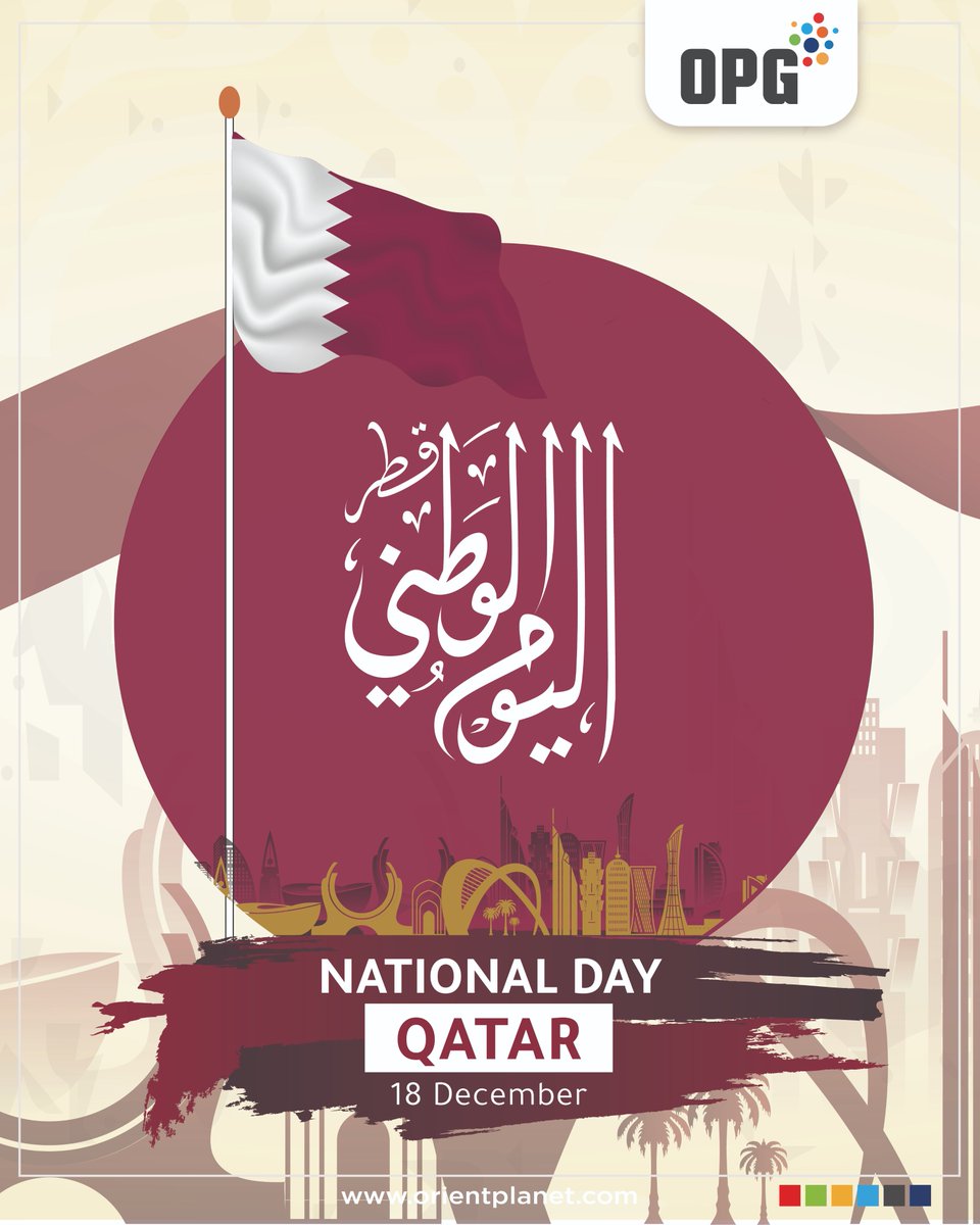 OrientPlanetG's tweet photo. نتوجه بأسمى آيات التهاني والتبريكات إلى دولة قطر بمناسبة يومها الوطني، متمنين لقطر مزيداً من التقدم والرخاء والازدهار.  

On the occasion of Qatar National Day, we wish the remarkable nation continued growth, peace, and prosperity.

#OPG #OrientPlanetGroup #QatarNationalDay https://t.co/aQlOv4s7Iy