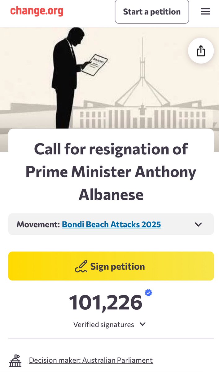 Well it’s cracked over 100,000 signatures calling for Albo to go.

I reckon the government will need to respond to this…

#Australia #auspol