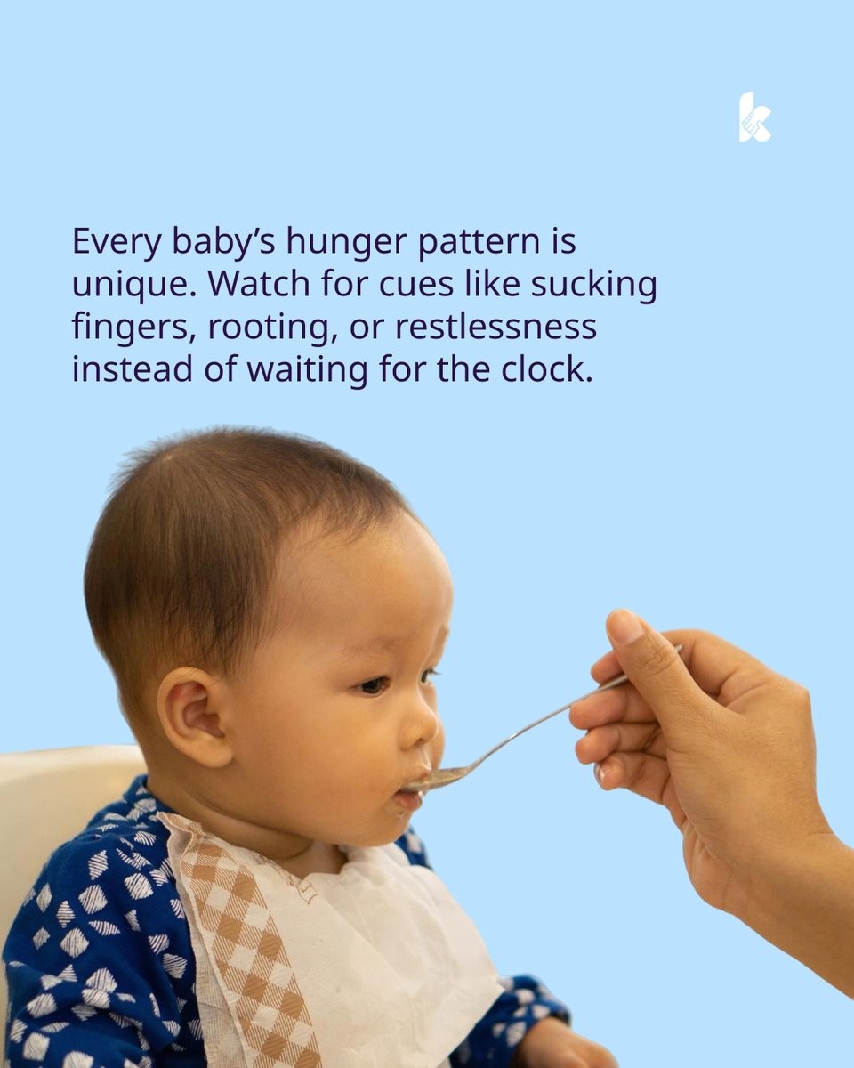 KidfulApp's tweet image. Every baby’s hunger pattern is unique. Don’t wait for the clock - watch for cues like sucking fingers, rooting, or restlessness. Feeding on demand helps ensure your baby gets enough nourishment and boosts your milk supply if you’re breastfeeding.

#Kidful #FeedingTips