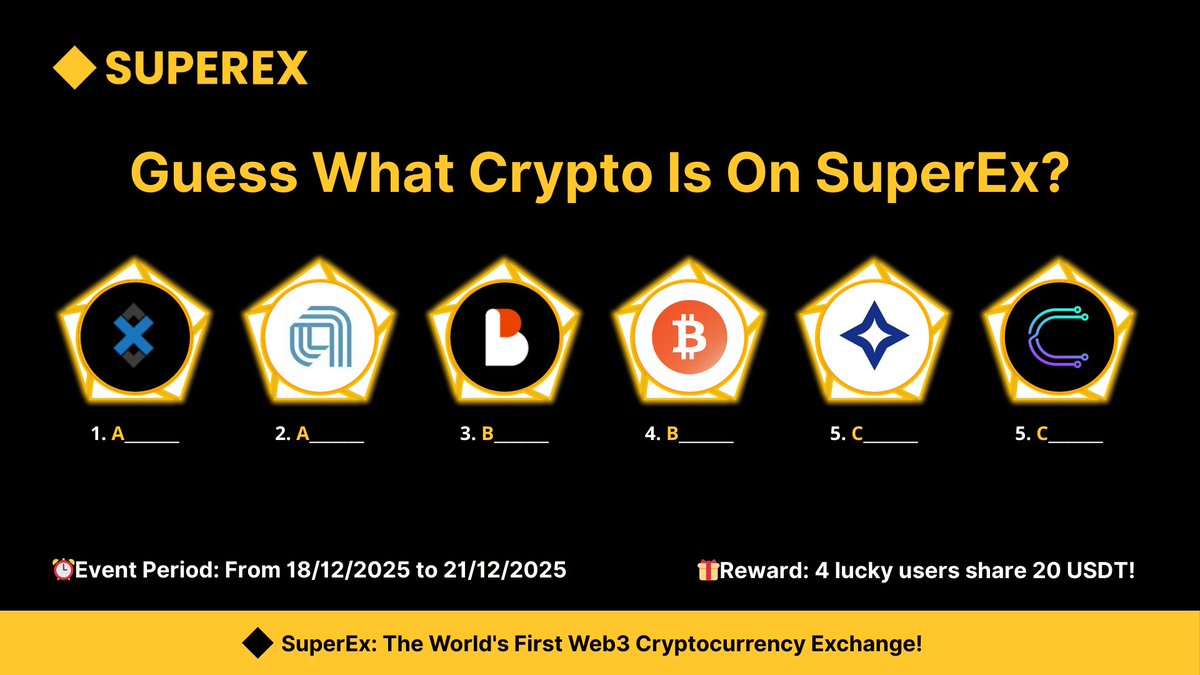 SuperEx_VietNam's tweet photo. 🎉 SuperEx Event: Guess What Crypto Is On SuperEx? 🎁

⏰ Event Period: From 18/12/2025 to 21/12/2025
🎁 Reward: 4 lucky users share 20 USDT

✅ Follow @SuperEx_Vietnam and @SuperExet
✅ Like and RT this post
✅ Join Group: https://t.co/WFTASq7729
✅ Drop your Answer + SuperEx UID + Tag 3 friends

#SuperEx #SuperExGuess #SuperEx_Vietnam #Airdrops #SuperExEvent #Giveaways