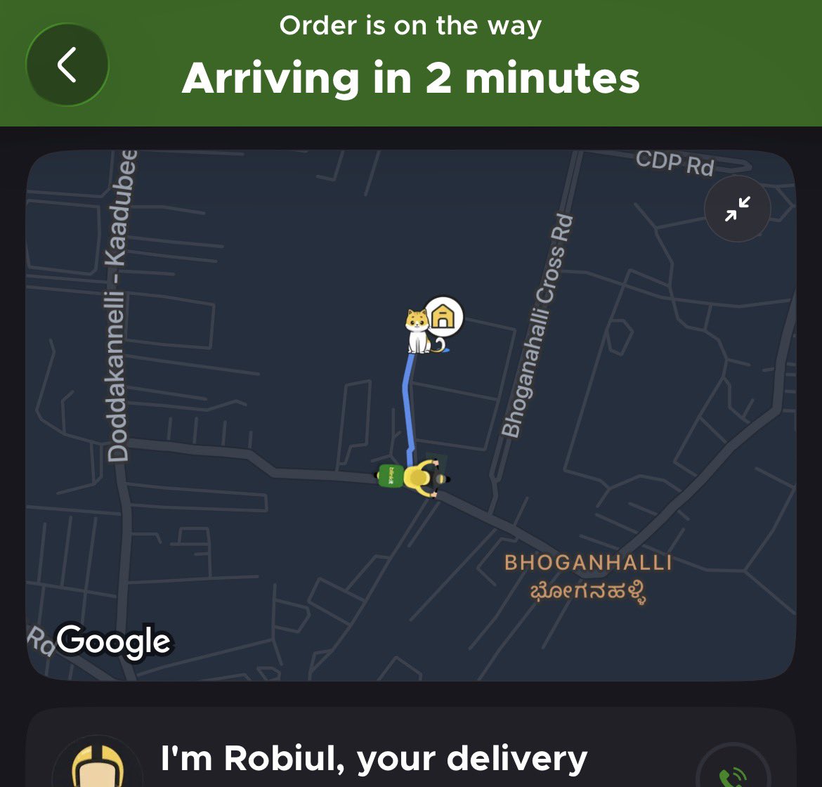 Omggg… I just ordered cat food from <a href="/letsblinkit/">Blinkit</a> and the map shows it 🤩