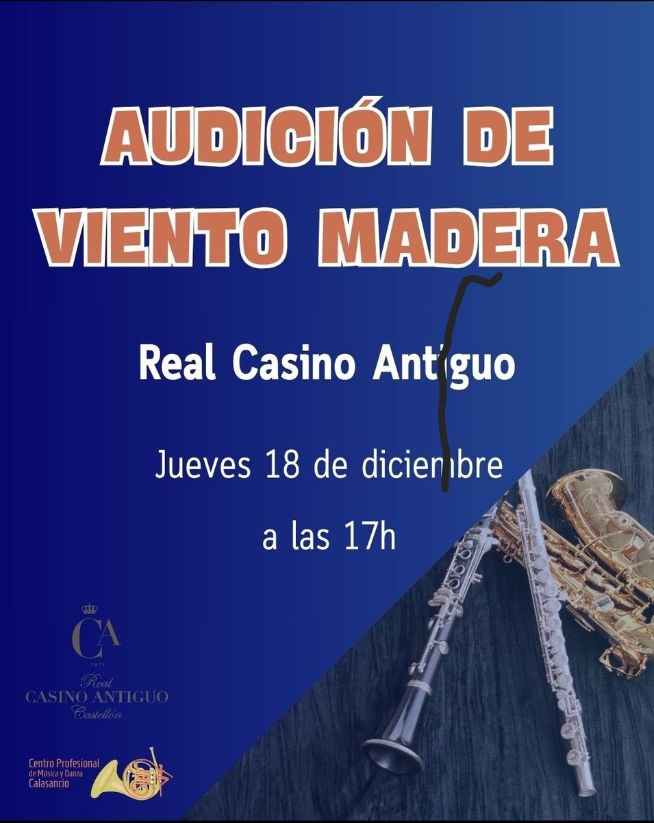 Hoy, jueves en RCA:

* Audición de Tuba a las 10'00h por alumnos del Conservatori Superior de Música "Salvador Seguí" de Castelló 

* Concierto de Viento Madera a las 17'00h por alumnos de CA Profesional de Música y Danza Calasancio 

** Entrada libre hasta completar aforo