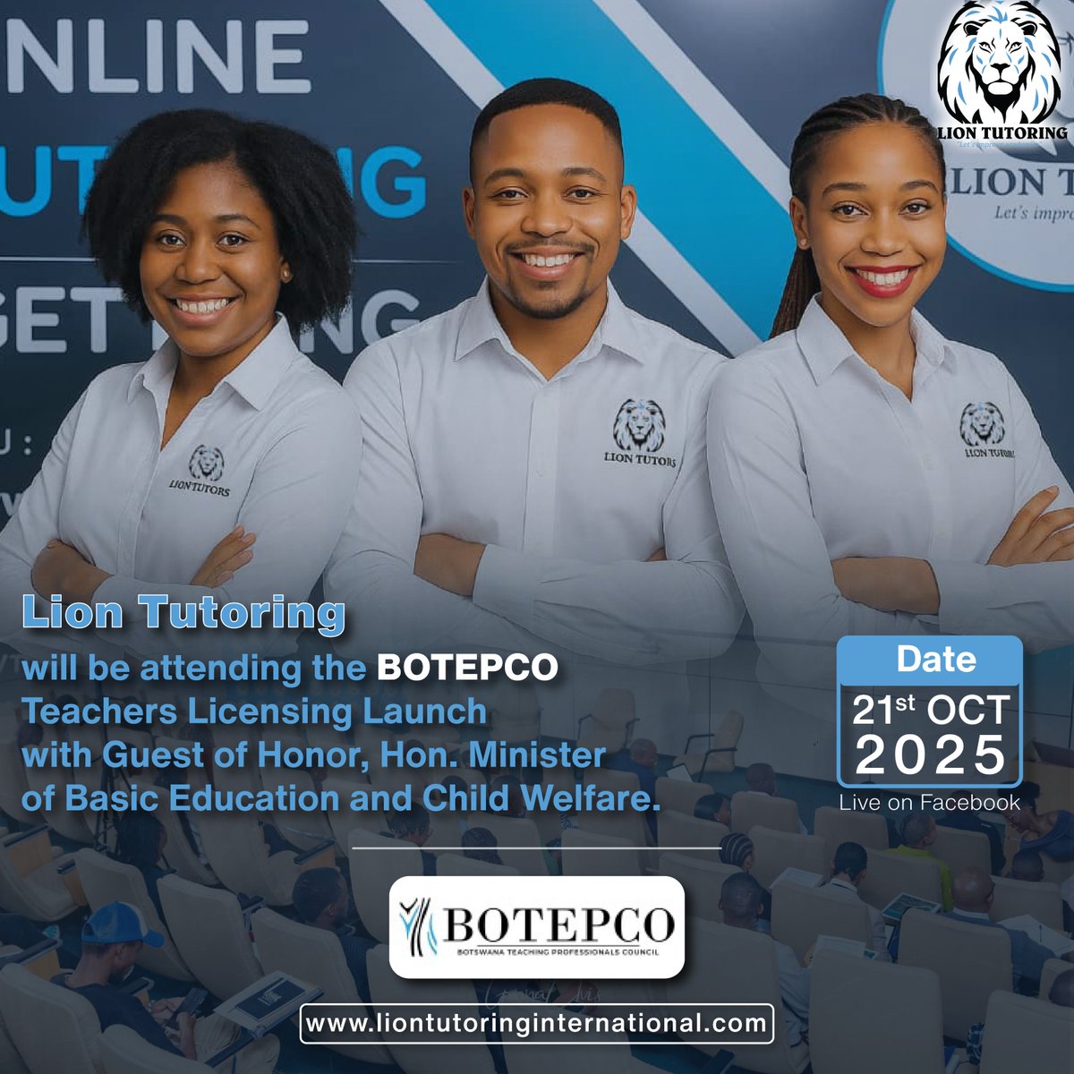 liontutoring's tweet image. 🦁 Excited to be part of the BOTEPCO teachers licensing launch with the Hon. Minister of Basic Education! Lion Tutoring is ready to support quality education for all. 📚 
📞 🇧🇼 316 4276 🇿🇦 010 800 1957 🇰🇪 011 501 8032
liontutoringinternational.com
#EducationGoals #LearningTogether