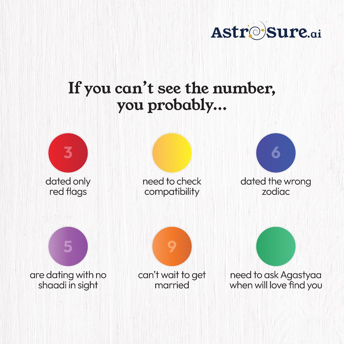 Astrosureai's tweet photo. Can’t spot the number?
Yeah… that explains your love life 😭
Ask Agastyaa for clarity 📲✨

#AstroSure #AstrologyIndia #VedicAstrology #AstrologyDaily #AstroCommunity #LoveAstrology #Dating #RelationshipAstrology #CompatibilityCheck #ModernLove #Situationship #RedFlagEnergy #MarriageTiming
#DatingInIndia #SingleLife #RelationshipStruggles #LoveProblems #TooRelatable #IfYouKnowYouKnow #AskAgastyaa #AIAstrologer #FutureDecoded #ManifestationVibes