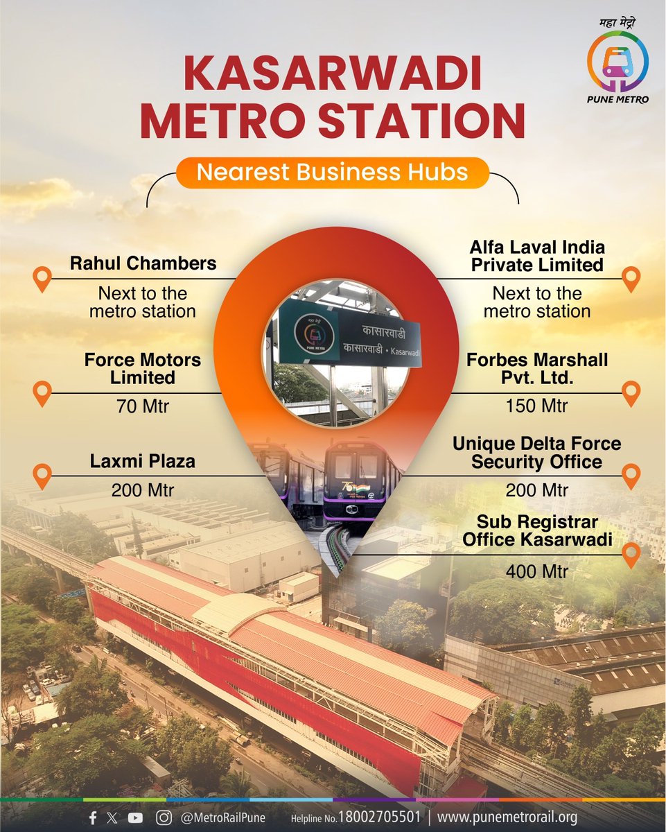 metrorailpune's tweet photo. Smart workdays start with smart travel. Kasarwadi Metro Station keeps you seamlessly connected to Pune’s major business destinations.
#PuneMetro #MahaMetro #KasarwadiMetroStation #PCMC #businesshubs #metrocommuters #पुणेमेट्रो #महामेट्रो https://t.co/6SwLuUSoR6