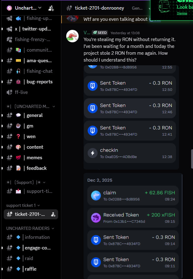 Another day of waiting — already a month.
@fishingfrenzyCo devs are pure air.
No refunds. No item returns.
Only promises with no deadlines — just infinity.
Friends, don’t invest in this project. Full scam. Proofs on screenshots.
#FishingFrenzyCo
