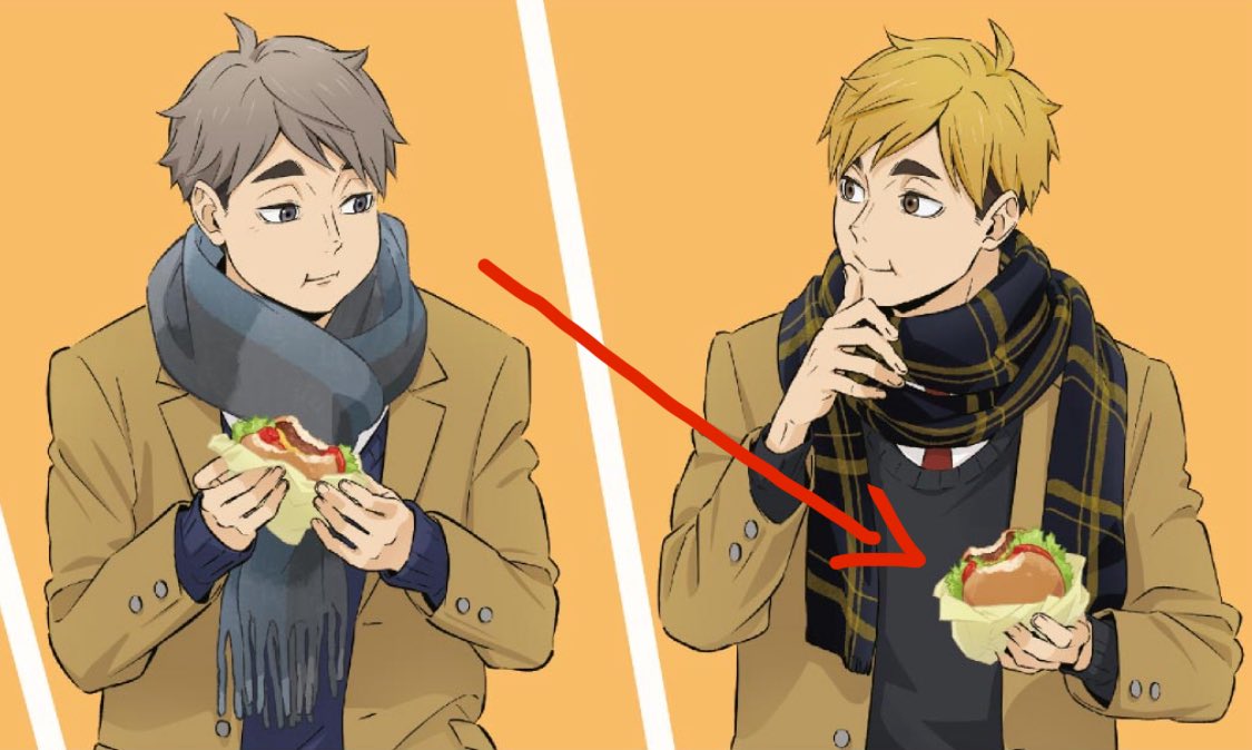 oikawa1001's tweet image. osamu is eyeing atsumu’s burger when he hasn’t even finished his own…. you greedy foodie boy lmao