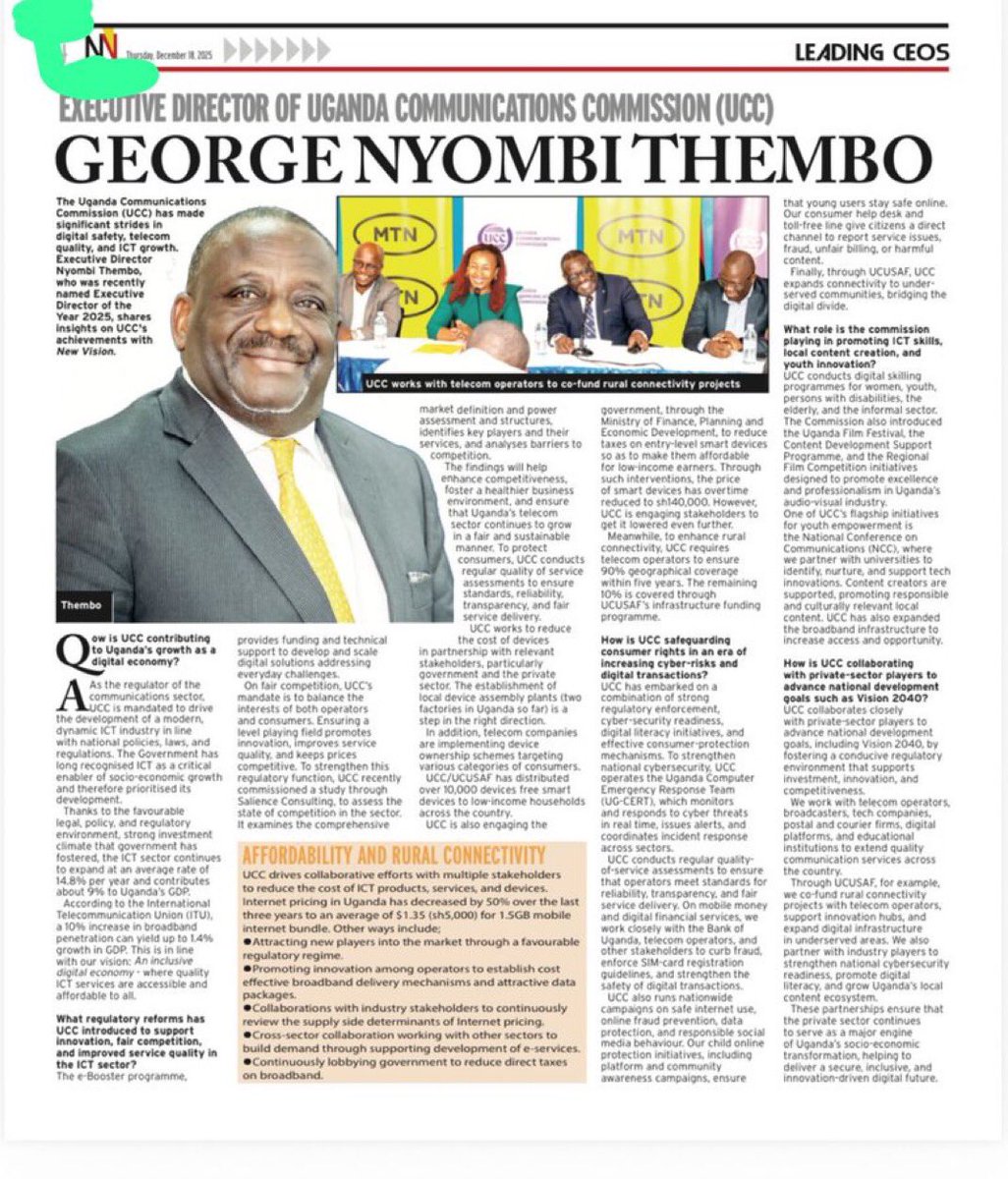 The UCC <a href="/UCC_ED/">Hon. Nyombi Thembo</a> putting Ugandas digital on map congratulations to our papa , your such an inspirational to young generations 
#GoldenPosts
#UCC 
<a href="/ConsumerUCC/">UCC Consumer Affairs</a> 
<a href="/UCC_Official/">UCC</a>