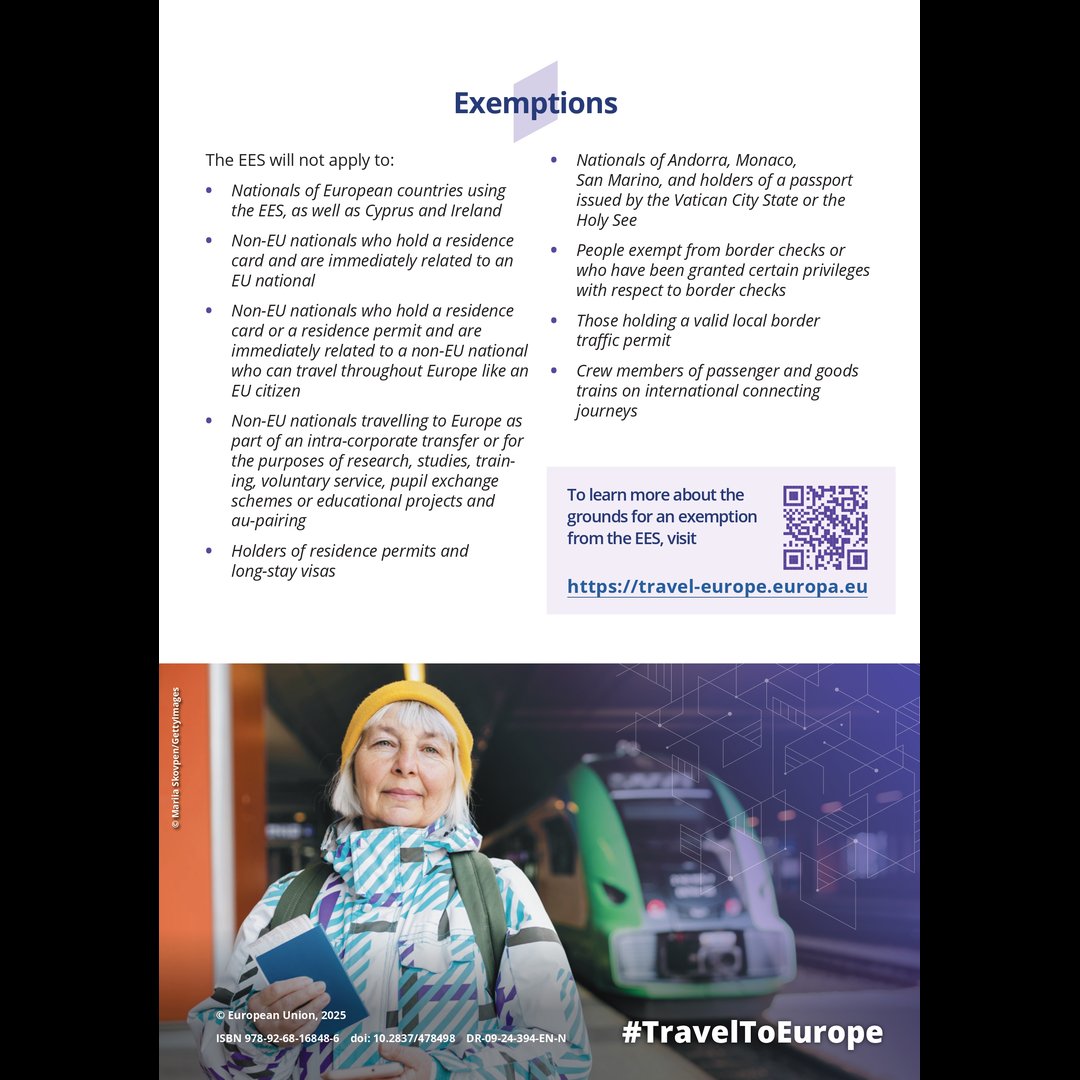 Thanks to the digital, fully automated Entry/Exit System — which will largely replace passport stamping — it will soon be easier for non-EU nationals to travel to 29 European countries using EES for a short stay.

Learn more 👉
travel-europe.europa.eu

#TravelToEurope