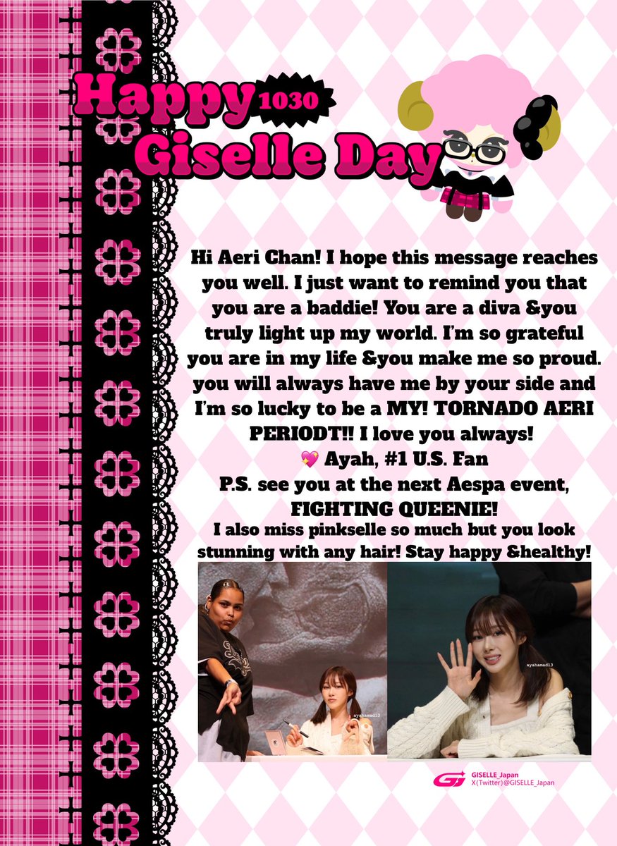 Less than 7 hours to submit your letter for the project <a href="/GISELLE_Japan/">GISELLE_Japan🌙🇯🇵</a> is putting together for Giselle! Mine just came out so cute &amp;it took me 5 minutes on Canva! 

Here is the link for the Google Drive again! drive.google.com/drive/folders/…

#에스파 #aespa #지젤 #giselle