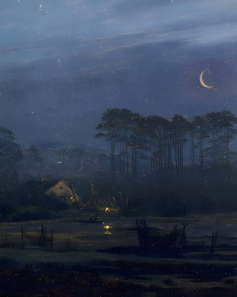evening on the river (detail), caspar david friedrich