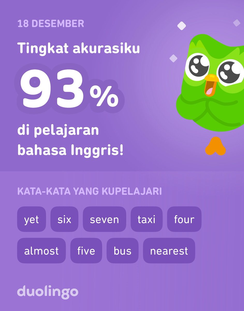 Aku sedang belajar bahasa Inggris di Duolingo! Seru, efektif, dan gratis!