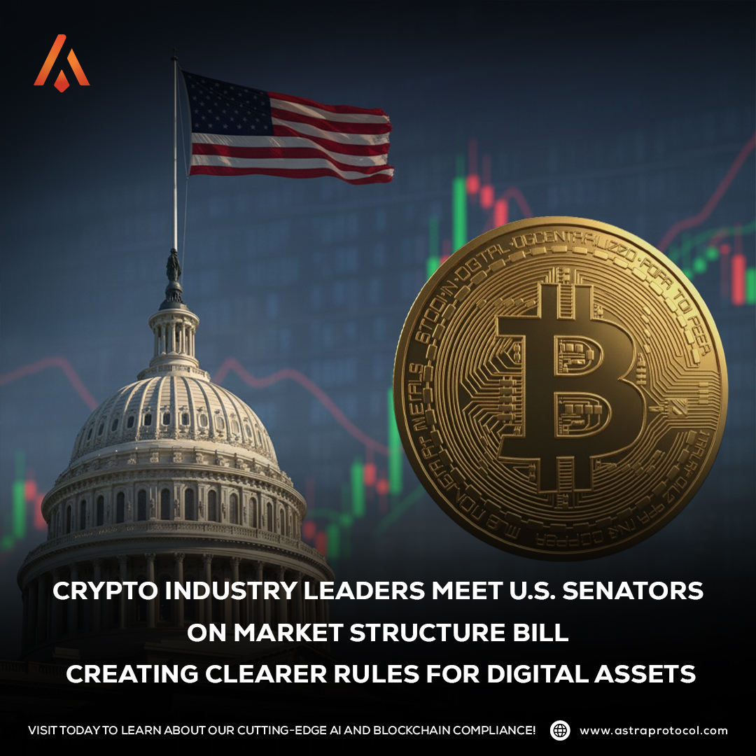Astra_HQ's tweet photo. Crypto executives have met with U.S. senators to discuss the market structure bill, a key piece of legislation aimed at bringing clear regulations and oversight to the digital assets market. This could significantly shape the future of crypto trading, offering more stability and security for investors and platforms alike.

As the industry pushes for clarity and compliance, this is a critical step in ensuring a regulated and trusted environment for Web3.

👉Stay Ahead with us on Telegram: https://t.co/WxS1Wjx6wJ 

#CryptoRegulation #MarketStructureBill #DigitalAssets #CryptoCompliance #Blockchain #Web3 #CryptoIndustry #FinancialRegulation