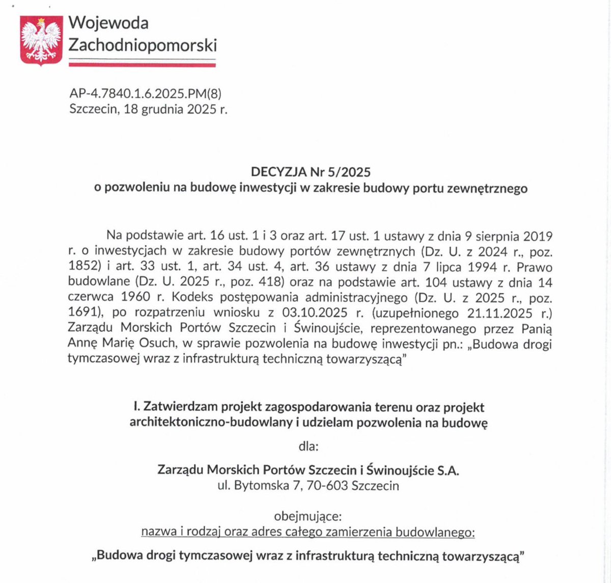 A_Marchewka's tweet image. Kolejny krok w realizacji Przylądka Pomerania. Właśnie uzyskaliśmy pozwolenie na budowę drogi technicznej, która umożliwi wjazd sprzętu na plac budowy nowego głębokowodnego portu zewnętrznego w Świnoujściu. Konsekwentnie realizujemy tę kluczową dla polskiej gospodarki morskiej…