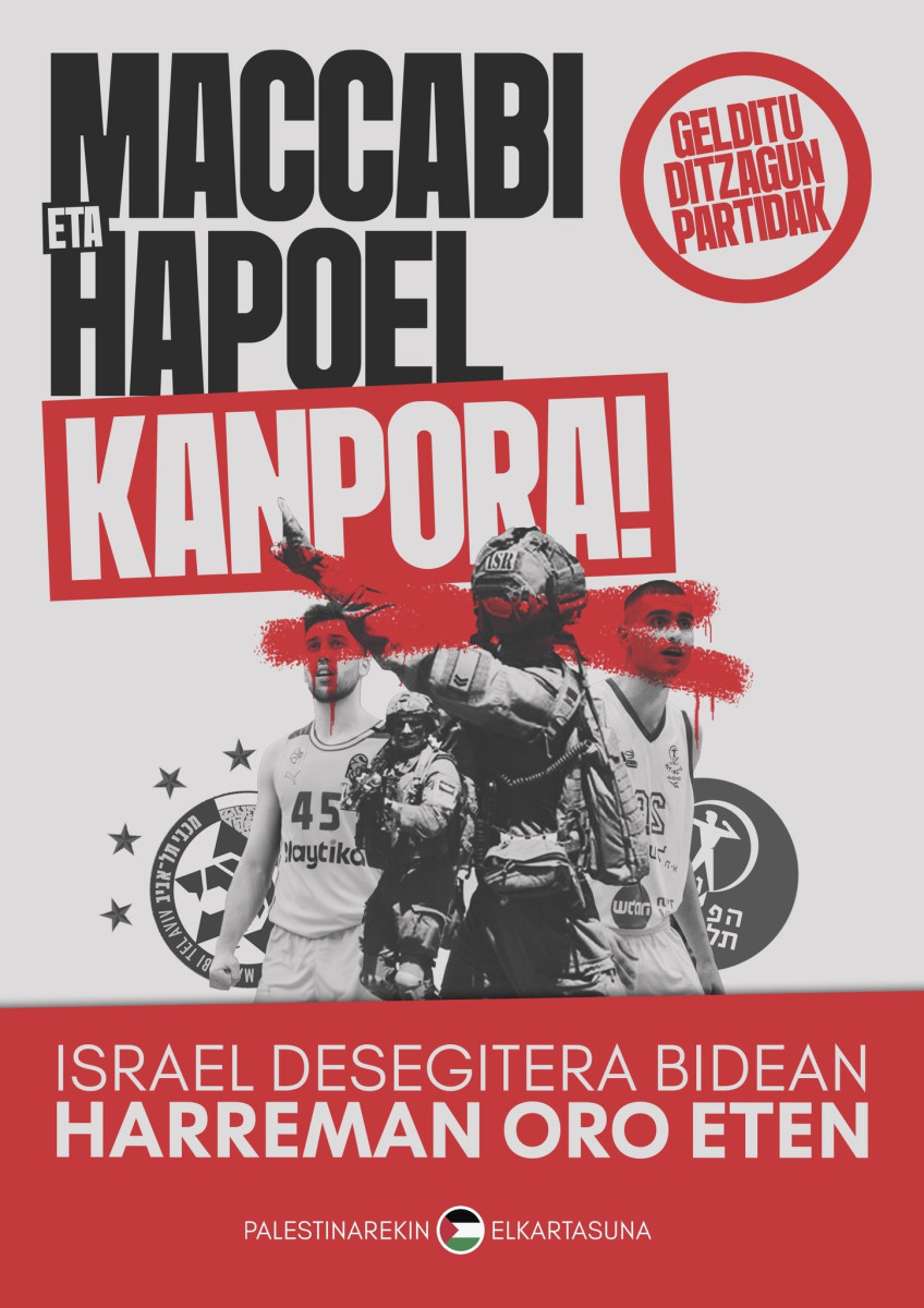 halabedi's tweet photo. Palestinarekin Elkartasuna plataformak Maccabi eta Hapoel Tel Aviv talde israeldarrek Gasteizen jokatuko dituzten partiduak bertan behera gelditzea exijitu du

https://t.co/MyWRcU4g0k https://t.co/fmeWlwby4y