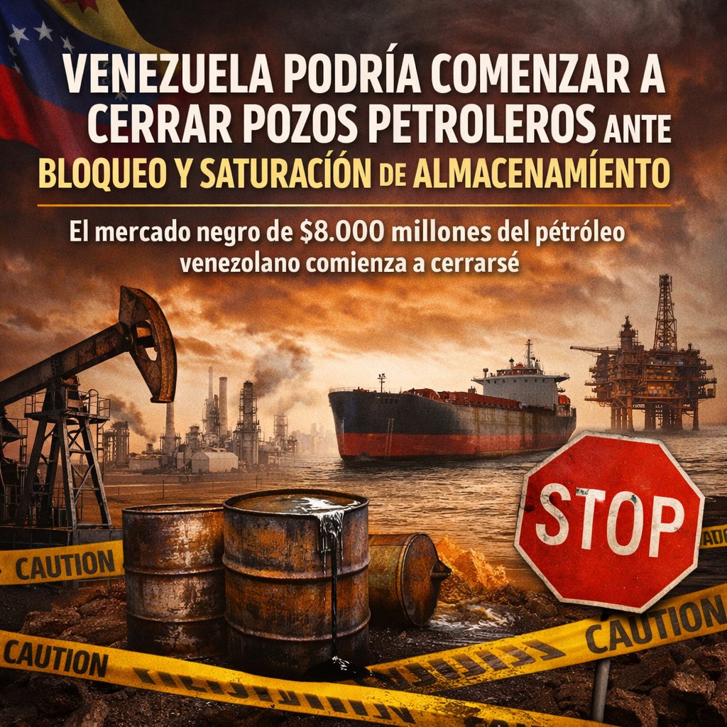 VENEZUELA PODRÍA COMENZAR A CERRAR POZOS PETROLEROS ANTE BLOQUEO Y SATURACIÓN DE ALMACENAMIENTO
 El mercado negro de $8.000 millones del petróleo venezolano comienza a cerrarse
Venezuela enfrenta una presión creciente sobre su industria petrolera tras las recientes restricciones