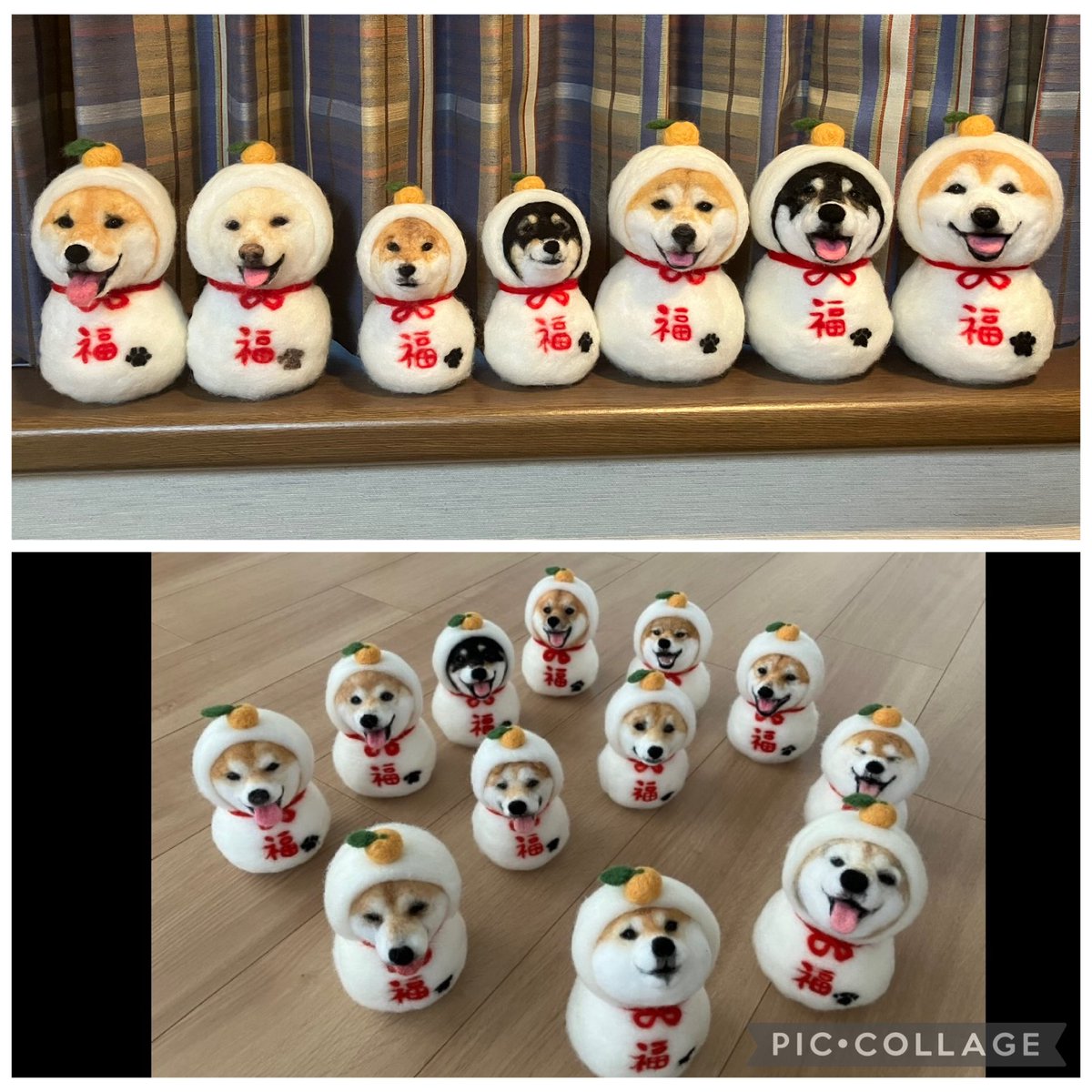 今日「うちの子鏡餅　2期生」が各お家に来年の「福」を届けに出かけて行きました🥰
一期生と合わせてこんなに仲間が増えました😊でもね年々大きくなってるの😂来年はどんな大きさになるのかな😅😂😂😂

＃羊毛フェルト　＃うちの子鏡餅