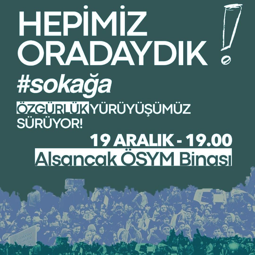 İzmir'de eylemdeyiz.

19 Mart'ın 9. ayında buluşuyoruz 

🗓️ 19 Aralık Cuma
🕛 19.00
📌 Alsancak ÖSYM Binası