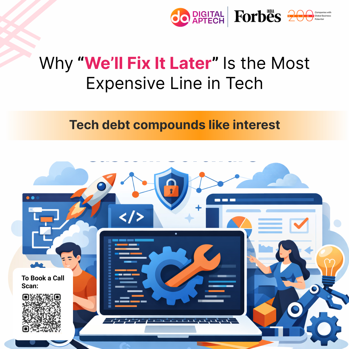 DigitalApTech's tweet image. Short-term fixes create long-term problems. Tech debt hurts performance, security, and scale. Build it right before it costs more. Partner with Digital Aptech.
#TechDebt #SoftwareDevelopment #DigitalTransformation #ScalableTech #SecureByDesign #FutureReady #DevOps #DigitalAptech
