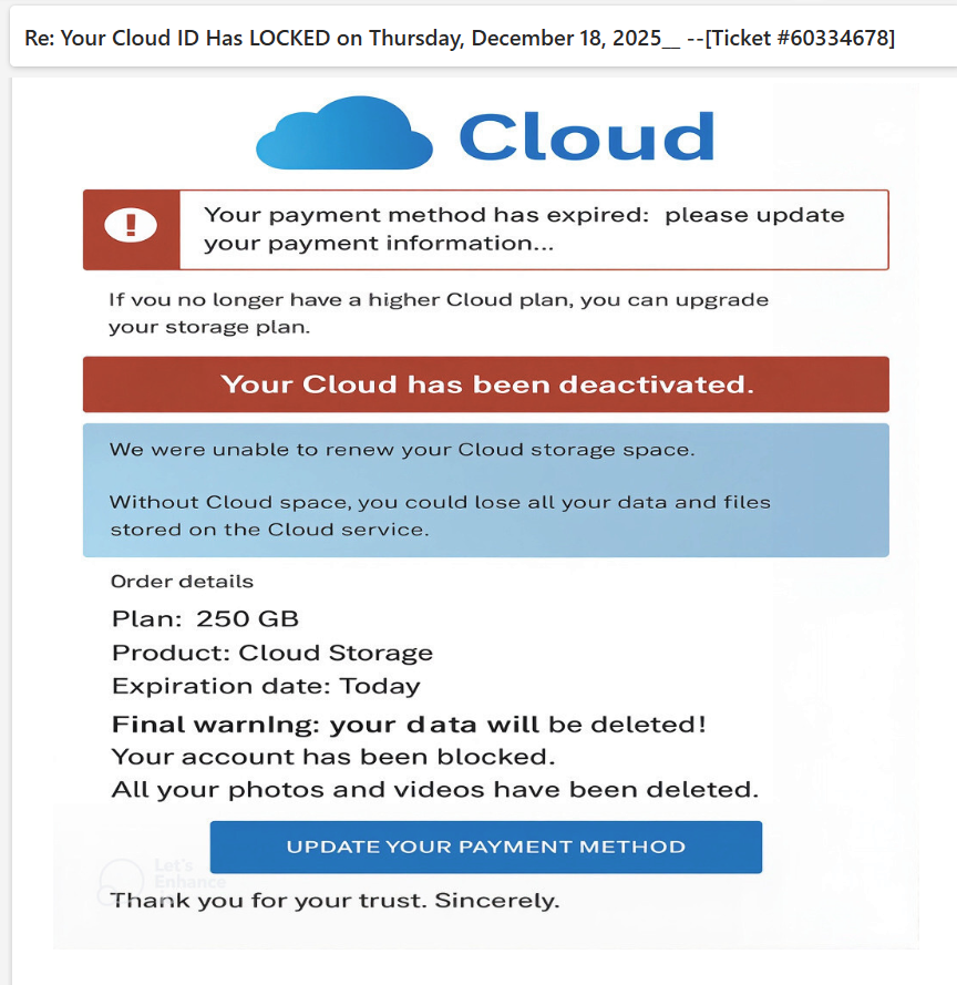 mangoidiots's tweet image. Phishing and spam emails are getting interesting. 
In this email I got today, I am wondering what this unbranded "Cloud" storage that I am supposed to be using is, and it is getting expired soon. 
#cloudstorage #phishing #emails