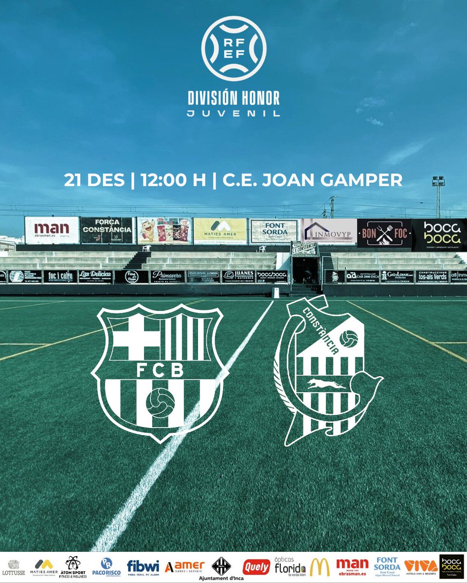 Abans de Nadal ens toca visitar Barcelona!!

Juvenil Divisió d'Honor | Jornada 14
<a href="/fcbmasia/">FC Barcelona - Masia</a> 
<a href="/ceconstancia/">CE Constància</a> 

🗓️ 21 Desembre
⏰ 12.00 H
🏟️ Ciutat Esportiva Joan Gamper

#CreixemAmbTu