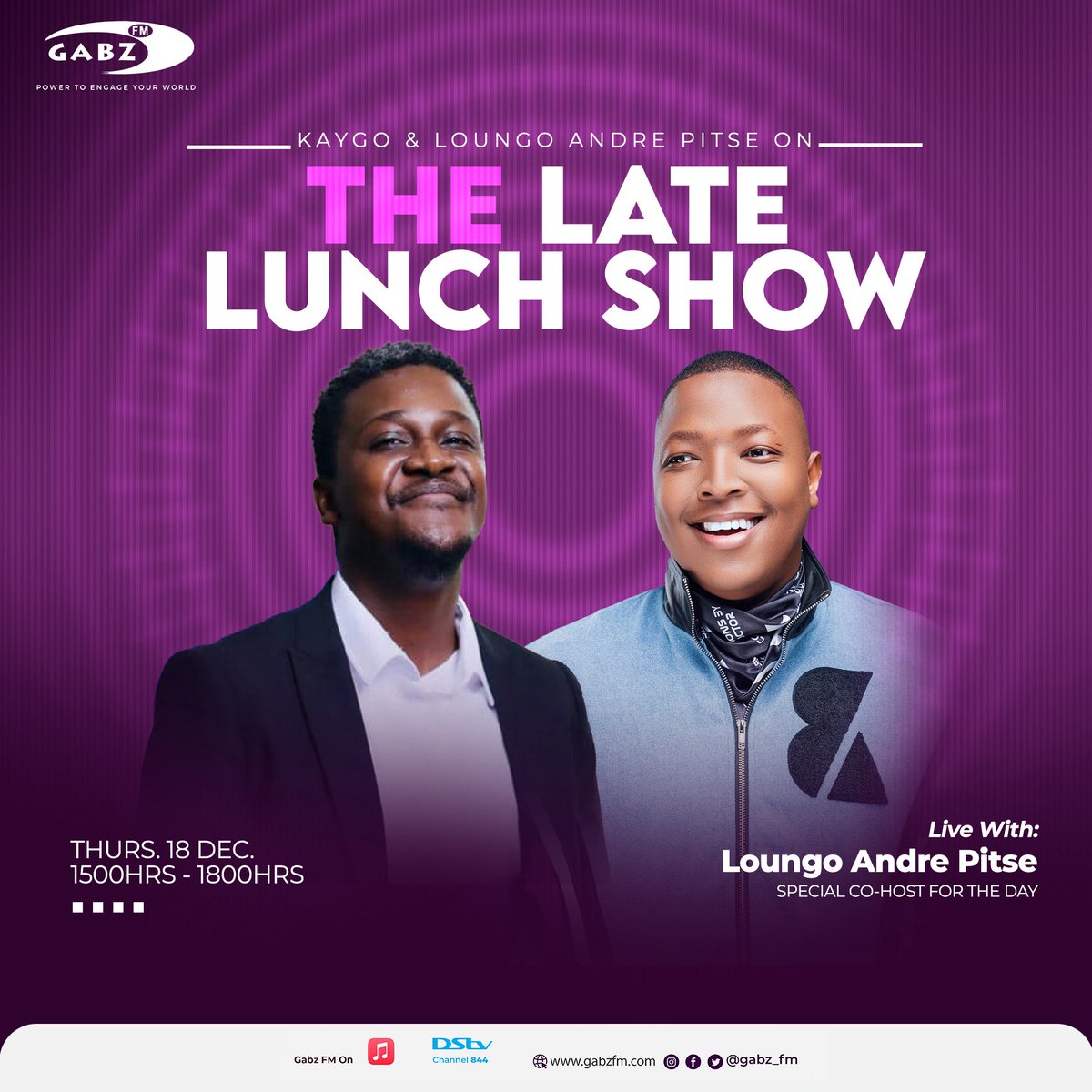 Gabz_FM's tweet image. Double the energy, double the vibes!
Leungo Andre Pitse joins forces with Kaygo LIVE in the GabzFM studios. 🔥 Tune in for the ultimate mix of music, laughs, and real talk you don’t want to miss!
#Powertoengageyourworld #GabzFM