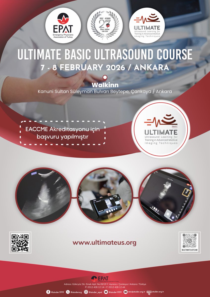 atuder.org.tr/etkinlikler/82… 
Ultimate Basic Ultrasound Course 07 - 08 February 2026 Ankara #atuder #epat #acil #aciltıp <a href="/BoraATUokm/">Bora Cekmen</a>