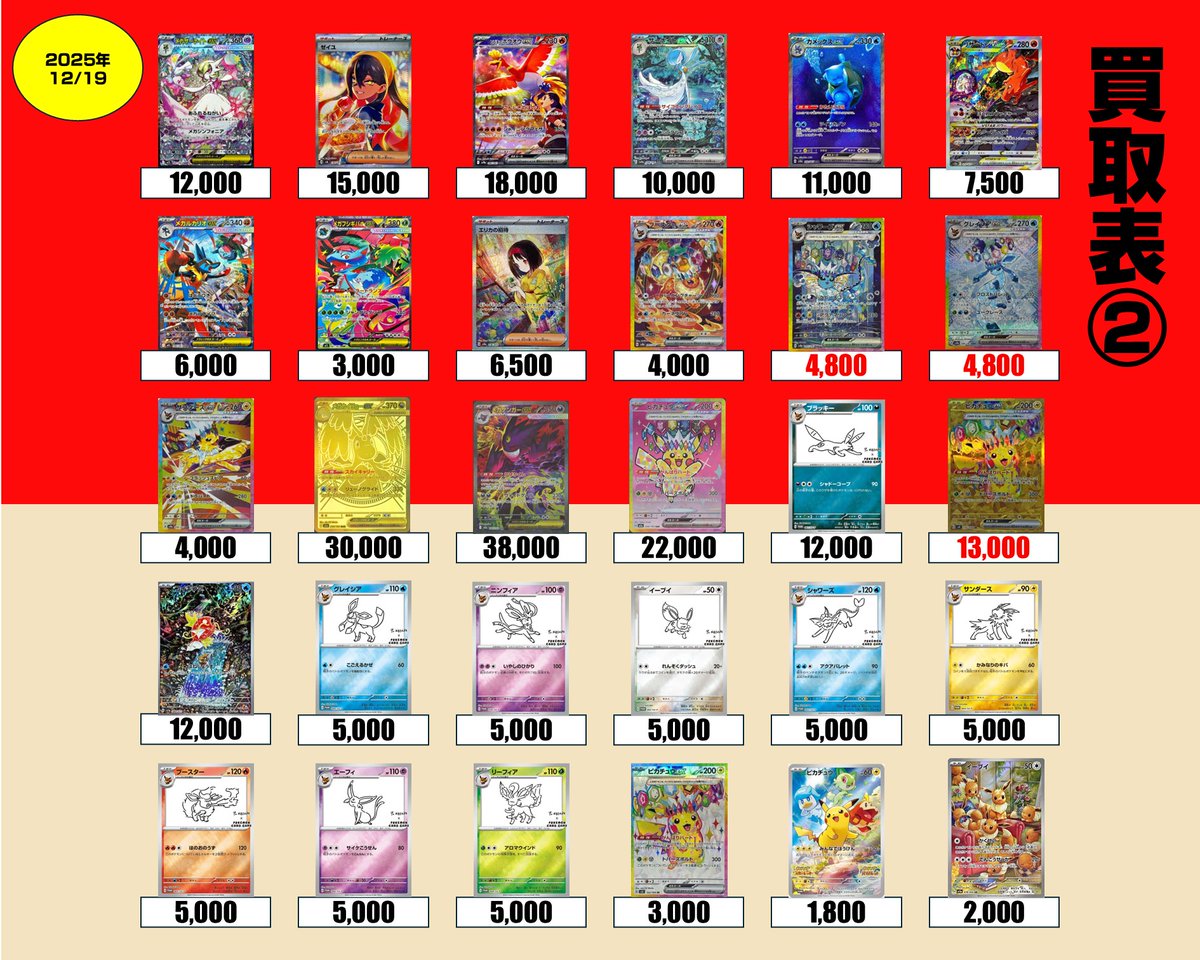 シングルカード買取表ご案内】 明日、12/19適用のシングルカード買取表