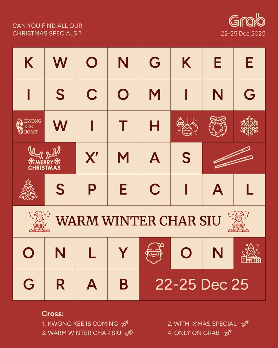 Kwong Kee Christmas specials is coming to town… 🎄✨
เราแอบเฉลยไว้ในตารางแล้ว ใครรู้แล้วว่าเป็นเมนูอะไร 
คอมเมนต์มาบอกกันได้น้า🥰

🎅🏻Serving | 22–25 Dec 2025
🕚Open: Daily at 11:00 AM – 6:30 PM
📍Kwong Kee Roast, Samyan (Chula Soi 42)
#KwongKee #KwongKeeRoast #KwongKeeChristmas